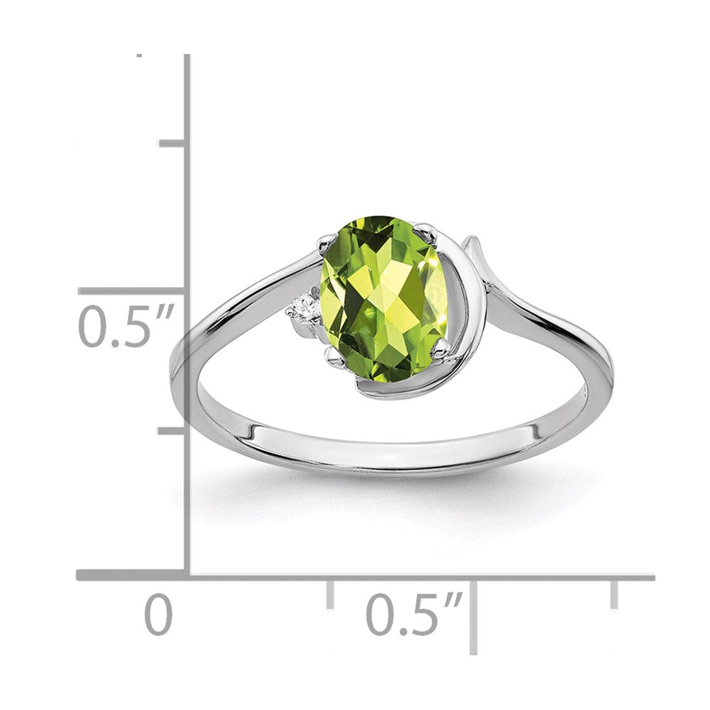 14k White Gold 7x5mm Oval Peridot and AA Diamond Ring