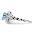 14k White Gold 7x5mm Oval Blue Topaz and 1/15 carat A Diamond Ring