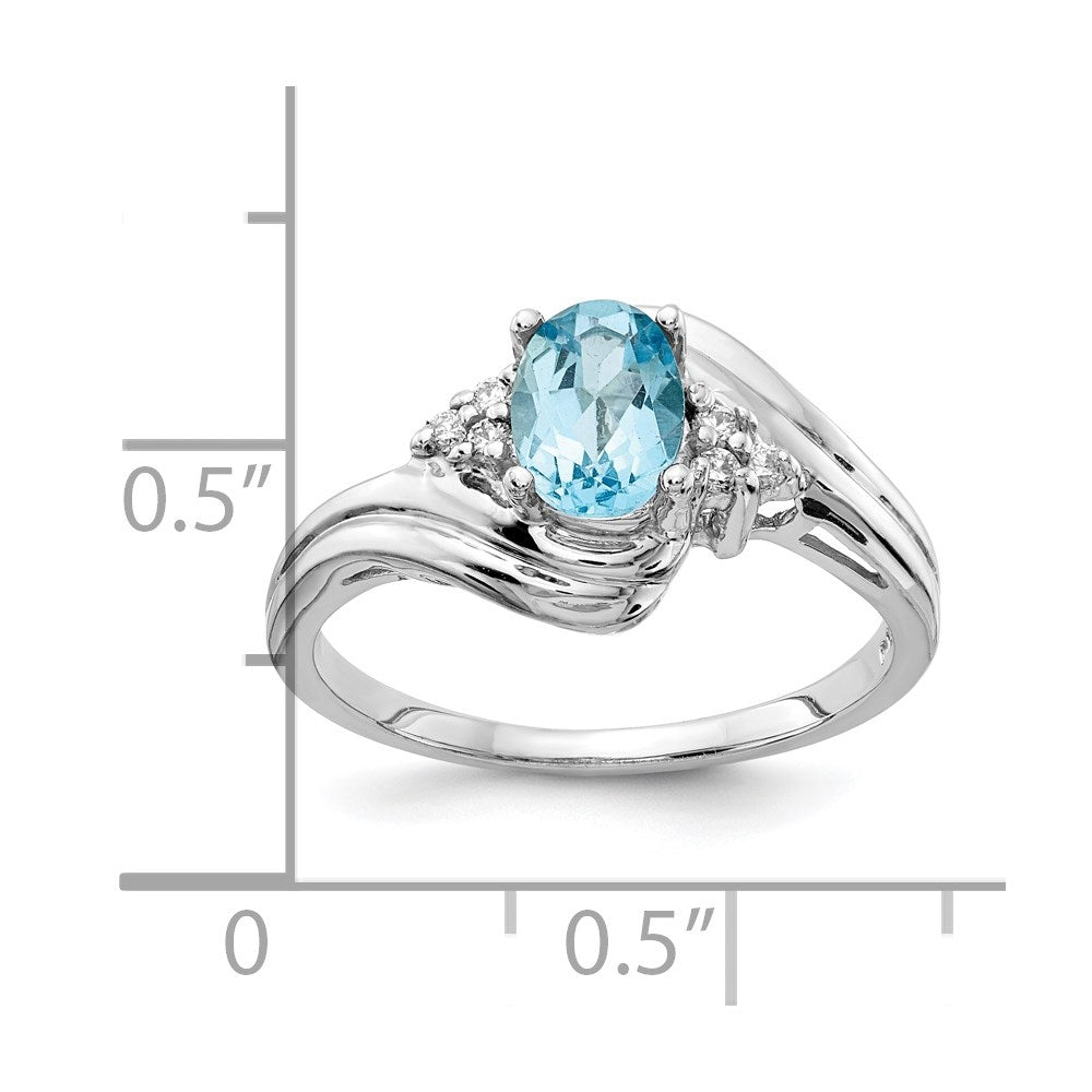 14k White Gold 7x5mm Oval Blue Topaz and 1/15 carat A Diamond Ring