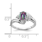 14k White Gold 7x5mm Oval Mystic Fire Topaz and 1/20 carat AA Diamond Ring