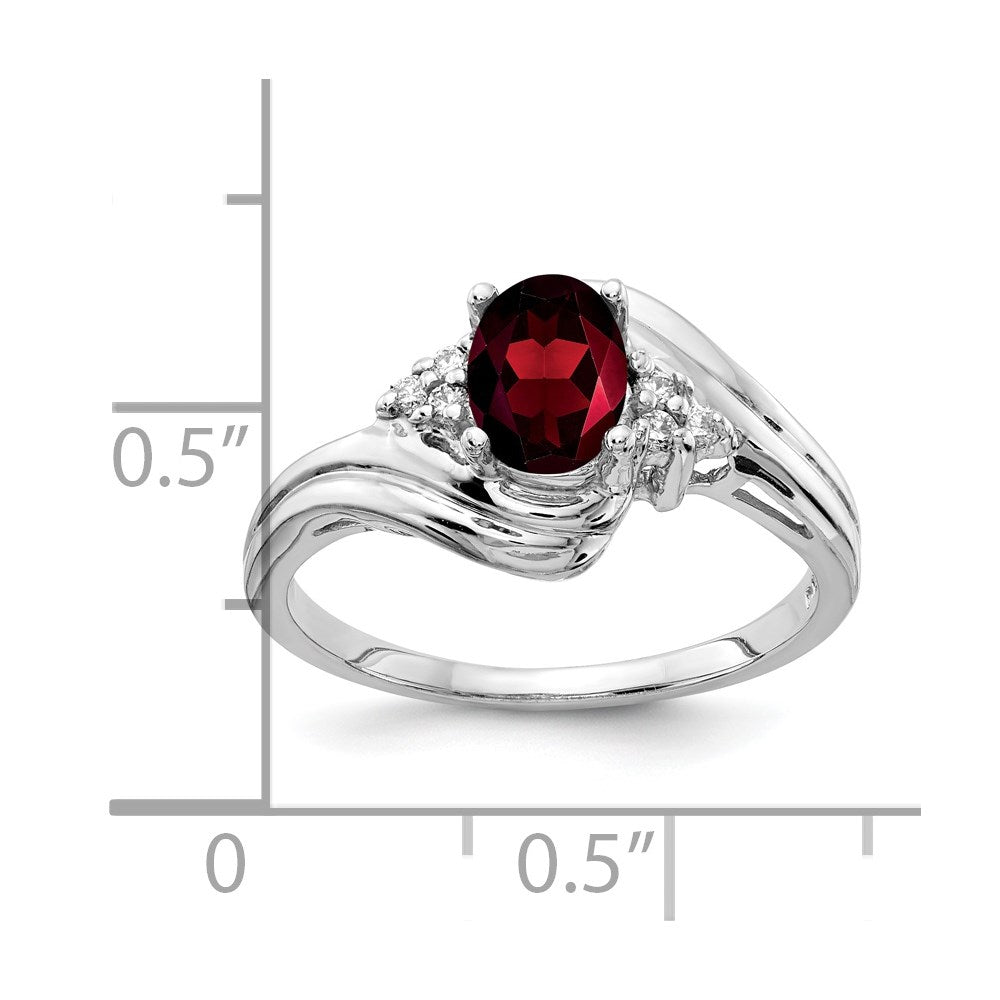 14k White Gold 7x5mm Oval Garnet and 1/20 carat AA Diamond Ring