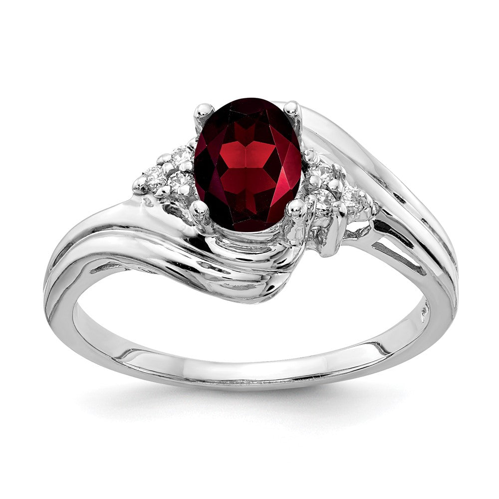 14k White Gold 7x5mm Oval Garnet and 1/20 carat VS Diamond Ring