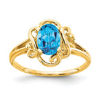 14k 7x5mm Oval Blue Topaz Ring