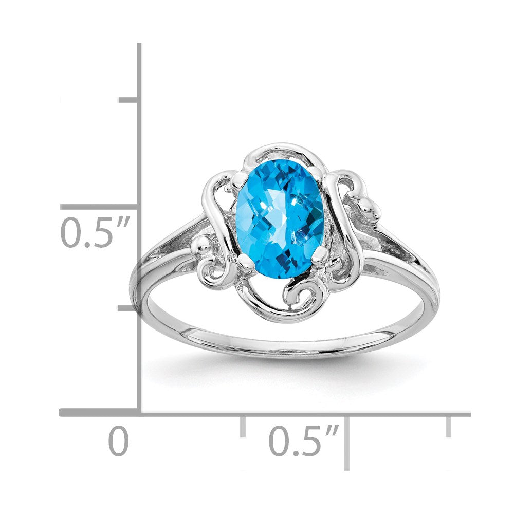 14k White Gold 7x5mm Oval Blue Topaz Ring