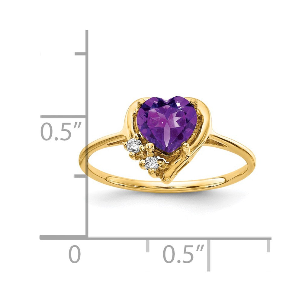 14k 6mm Heart Amethyst and A Diamond Ring