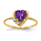 14k 6mm Heart Amethyst and VS Diamond Ring