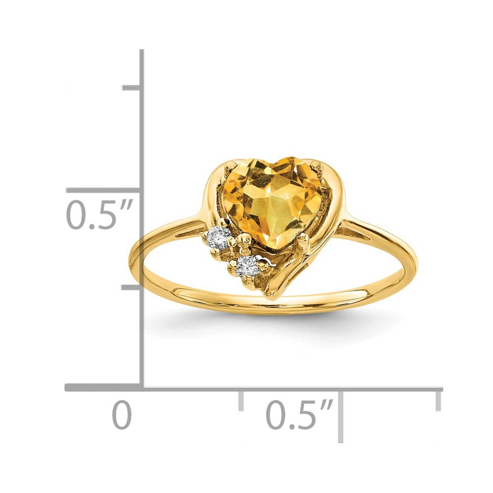 14k 6mm Heart Citrine and AA Diamond Ring