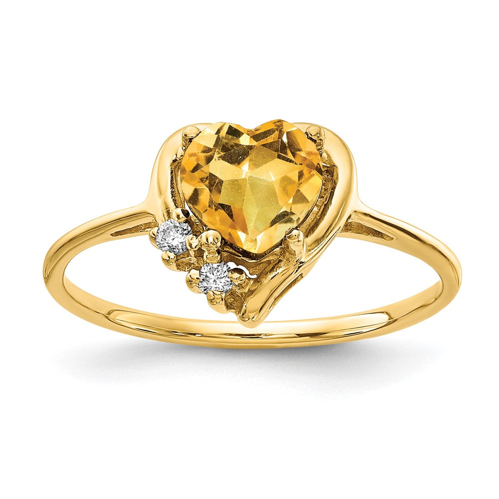 14k 6mm Heart Citrine and A Diamond Ring