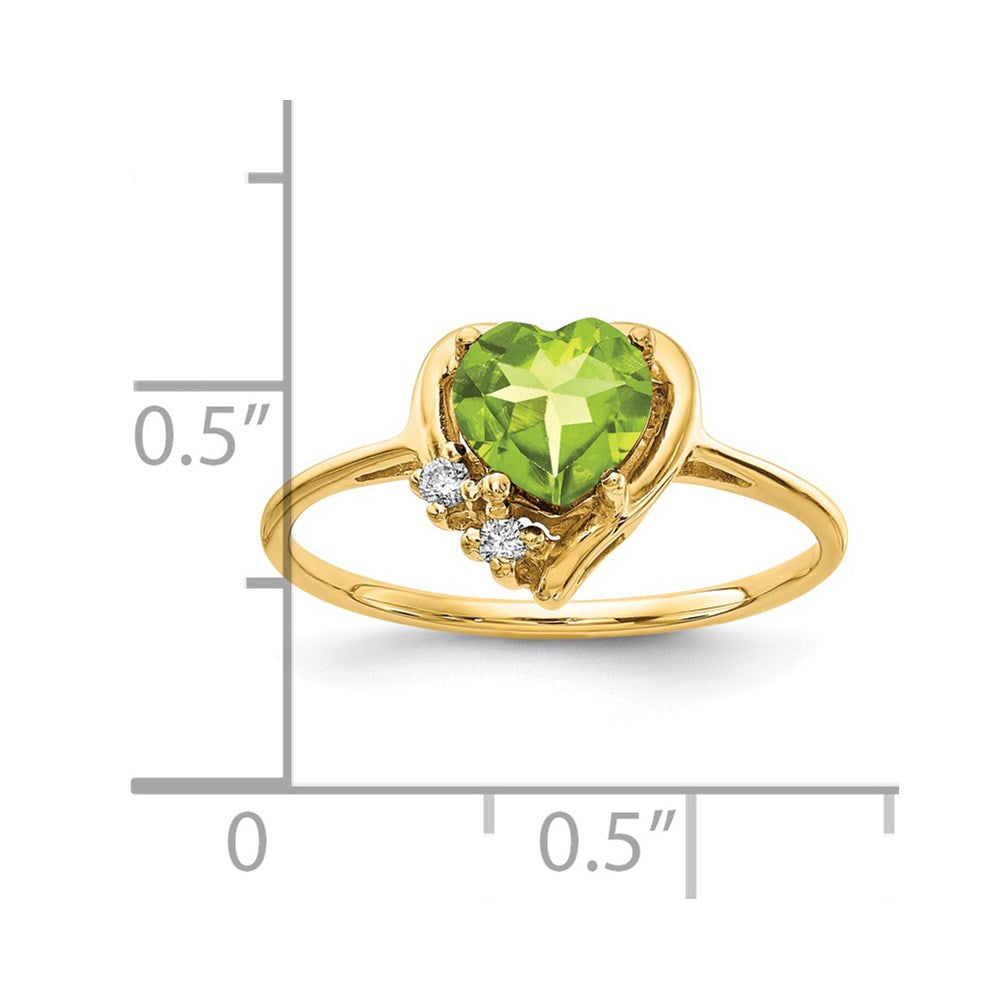 14k 6mm Heart Peridot and AA Diamond Ring