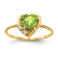 14k 6mm Heart Peridot and VS Diamond Ring
