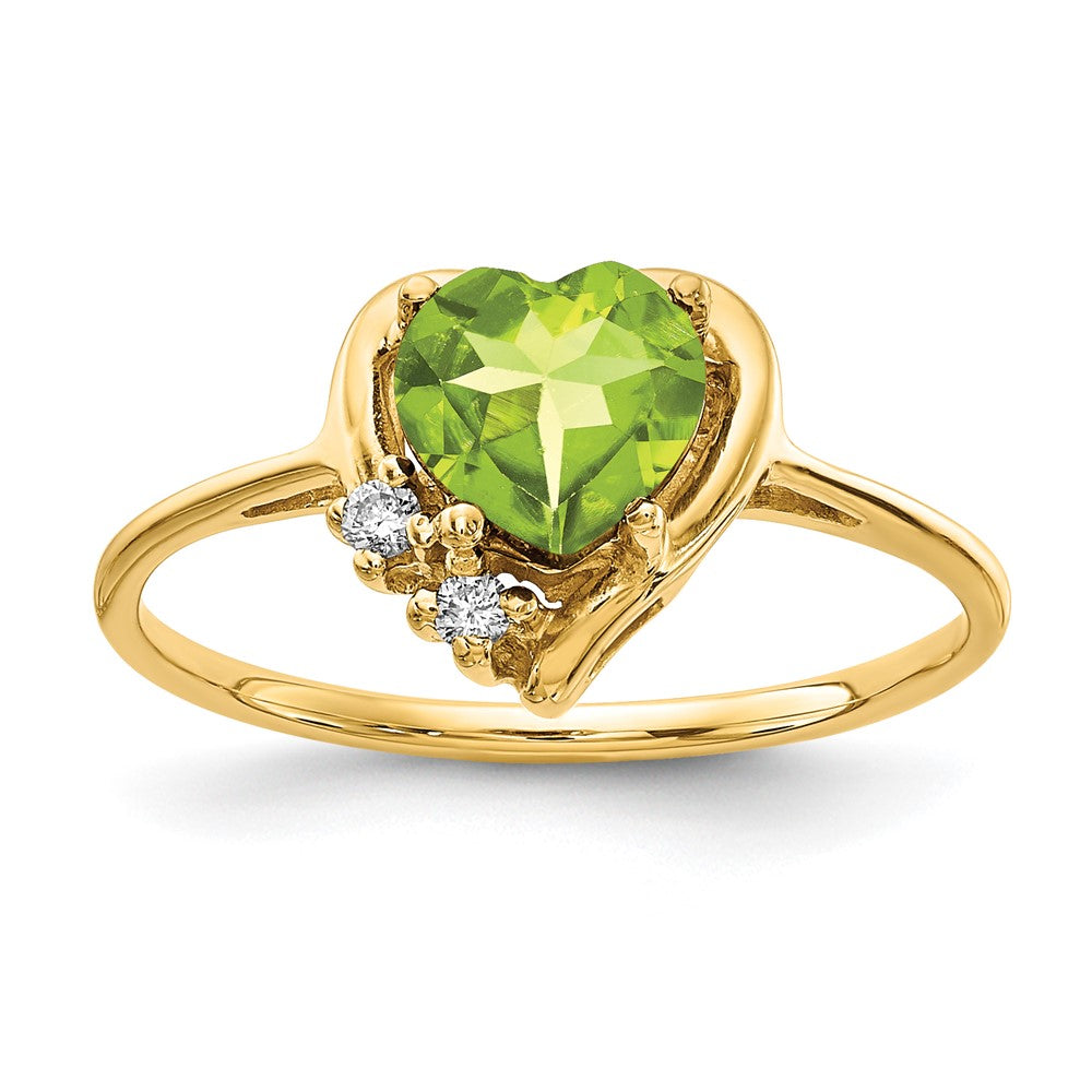 14k 6mm Heart Peridot and A Diamond Ring