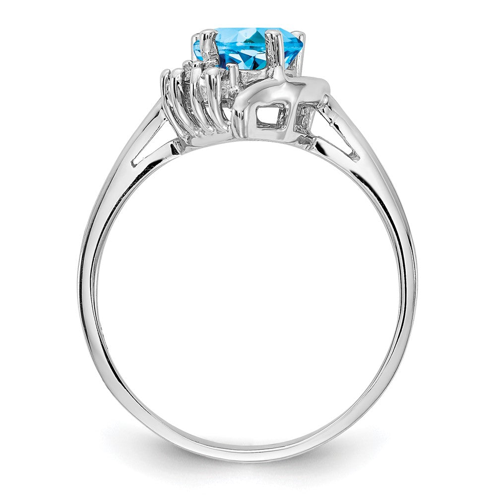 14k White Gold 6mm Heart Blue Topaz and AAA Diamond Ring