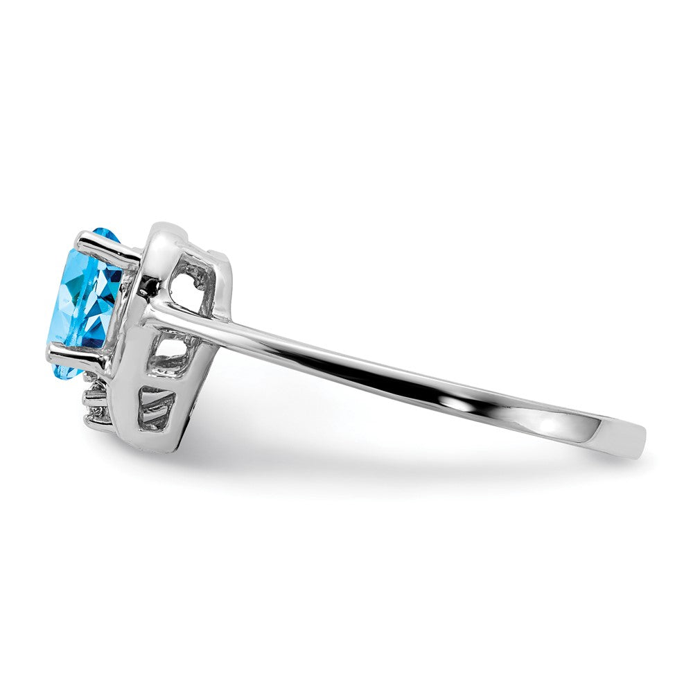 14k White Gold 6mm Heart Blue Topaz and VS Diamond Ring
