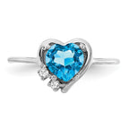 14k White Gold 6mm Heart Blue Topaz and AAA Diamond Ring