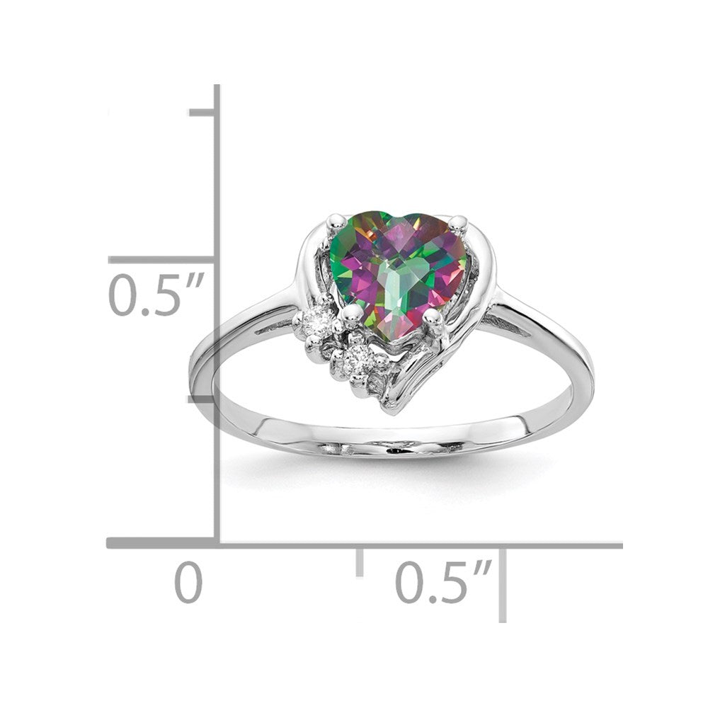 14k White Gold 6mm Heart Mystic Fire Topaz and AA Diamond Ring