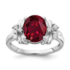 14k White Gold 10x8mm Oval Lab-Created Ruby and 1/10 carat VS Diamond Ring