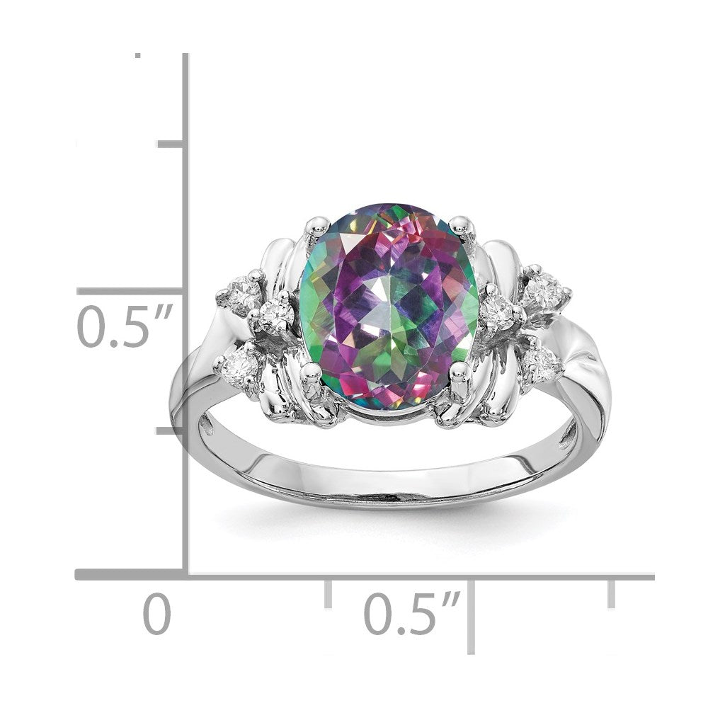 14k White Gold 10x8mm Oval Mystic Fire Topaz and 1/10 carat AA Diamond Ring