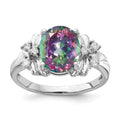 14k White Gold 10x8mm Oval Mystic Fire Topaz and 1/10 carat A Diamond Ring