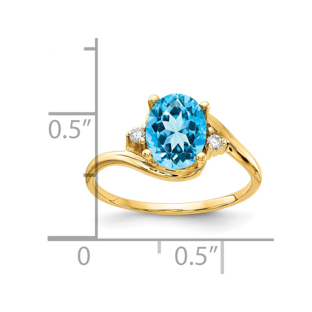 14k 8x6mm Oval Blue Topaz and 1/20 carat A Diamond Ring