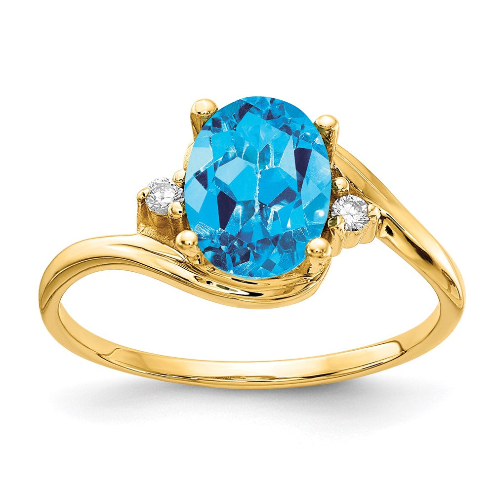 14k 8x6mm Oval Blue Topaz and 1/20 carat A Diamond Ring