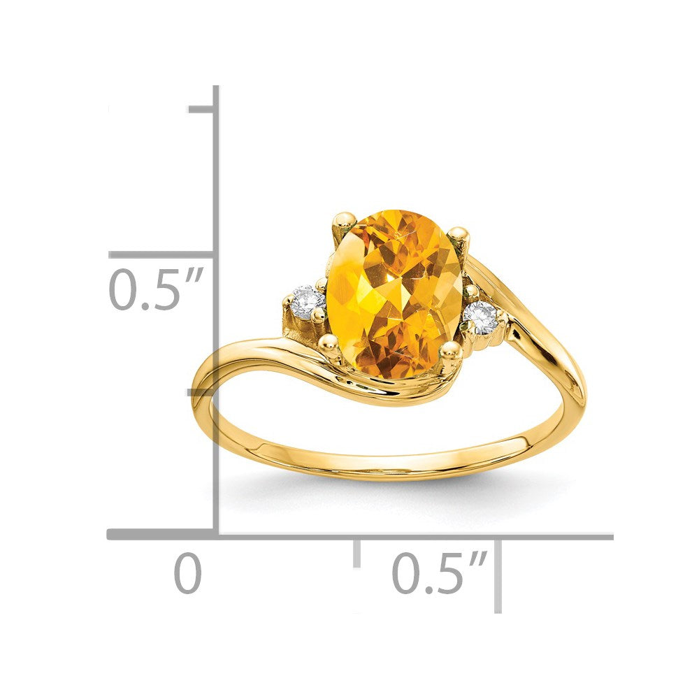 14k 8x6mm Oval Citrine and A Diamond Ring