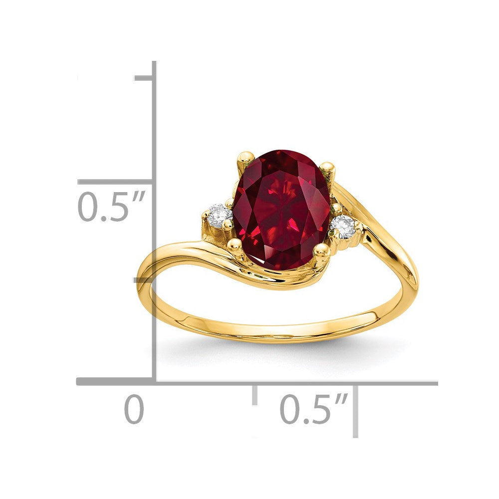 14k 8x6mm Oval Lab-Created Ruby and AA Diamond Ring