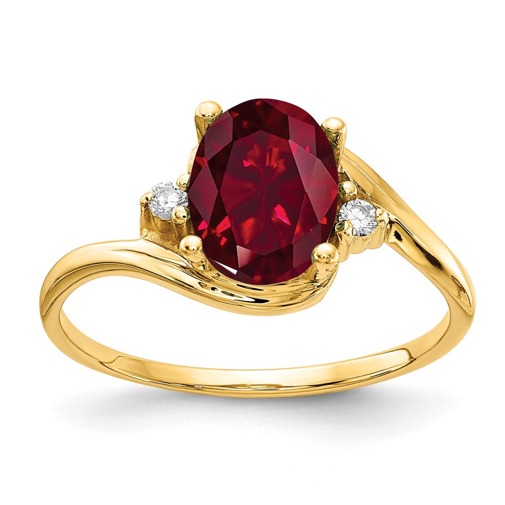 14k 8x6mm Oval Lab-Created Ruby and AAA Diamond Ring