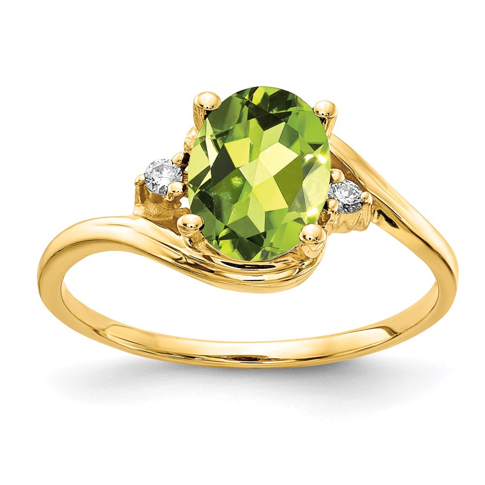 14k 8x6mm Oval Peridot and AAA Diamond Ring