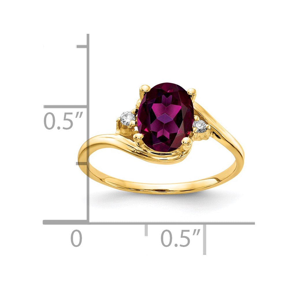 14k 8x6mm Oval Rhodolite Garnet and VS Diamond Ring