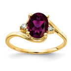 14k 8x6mm Oval Rhodolite Garnet and AA Diamond Ring