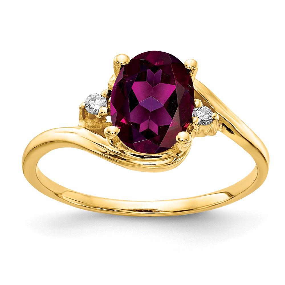 14k 8x6mm Oval Rhodolite Garnet and A Diamond Ring