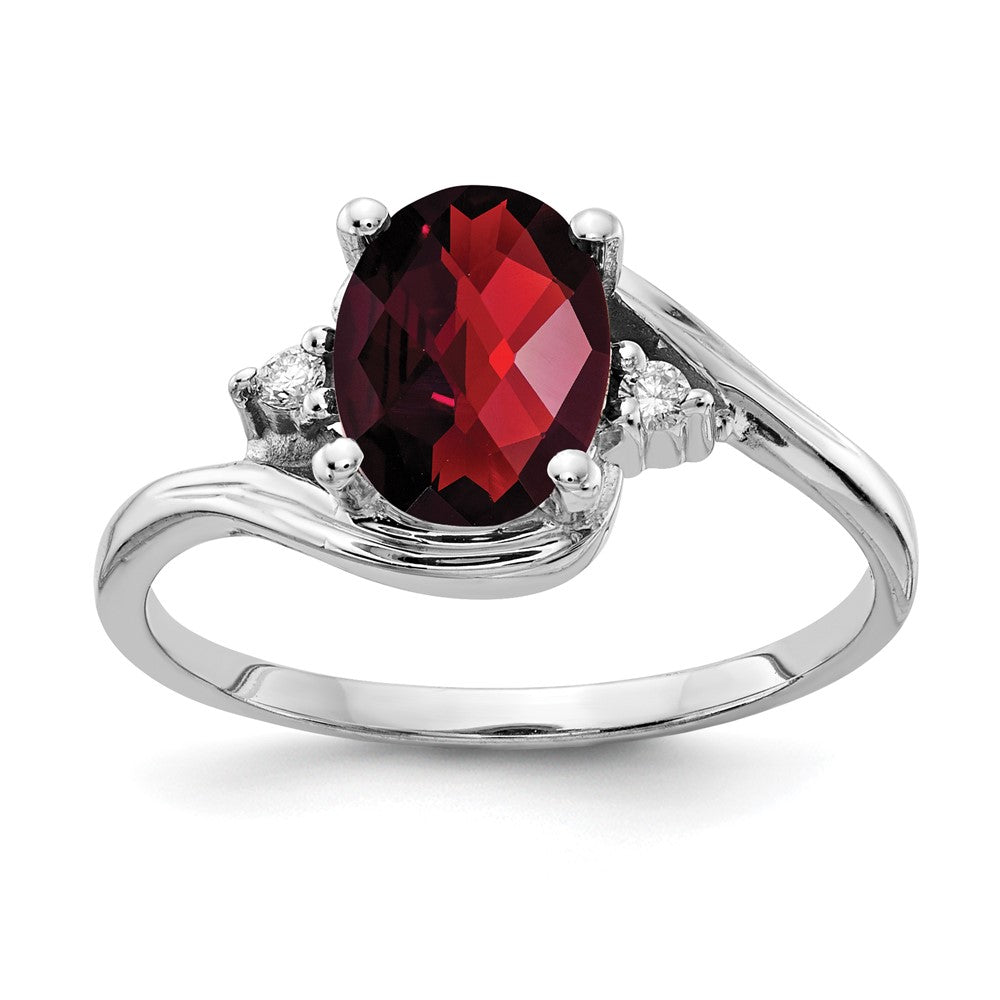 14k White Gold 8x6mm Oval Garnet and A Diamond Ring