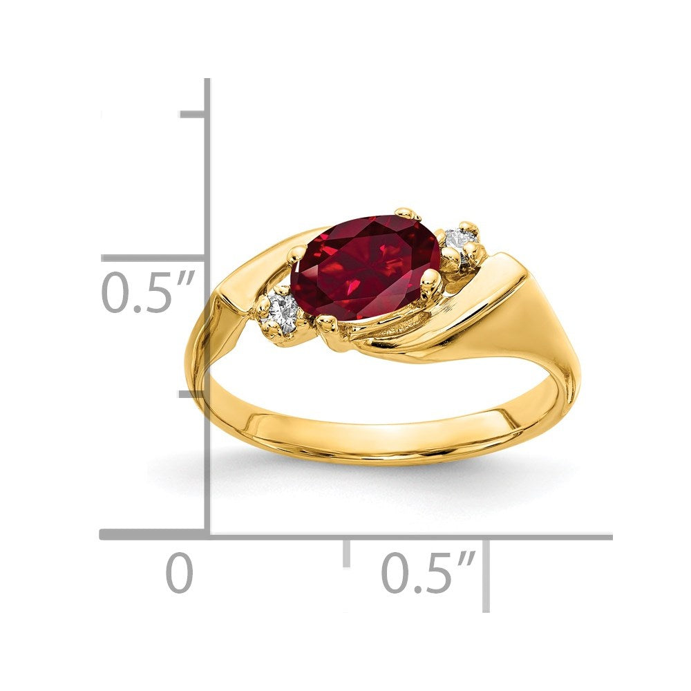 14k 7x5mm Oval Lab-Created Ruby and 1/20 carat AAA Diamond Ring