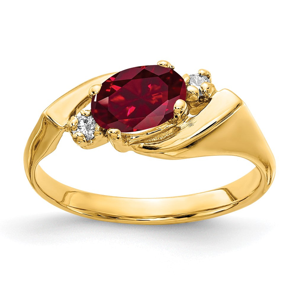 14k 7x5mm Oval Lab-Created Ruby and 1/20 carat AAA Diamond Ring
