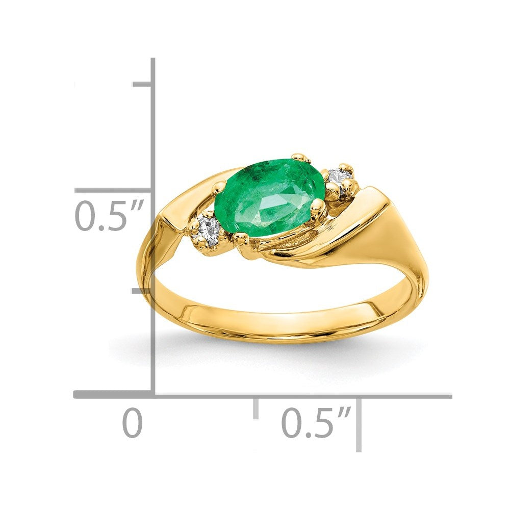 14k 7x5mm Oval Emerald and 1/20 carat AAA Diamond Ring