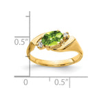 14k 7x5mm Oval Peridot Checker-cut and 1/20 carat A Diamond Ring