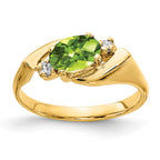 14k 7x5mm Oval Peridot Checker-cut and 1/20 carat A Diamond Ring