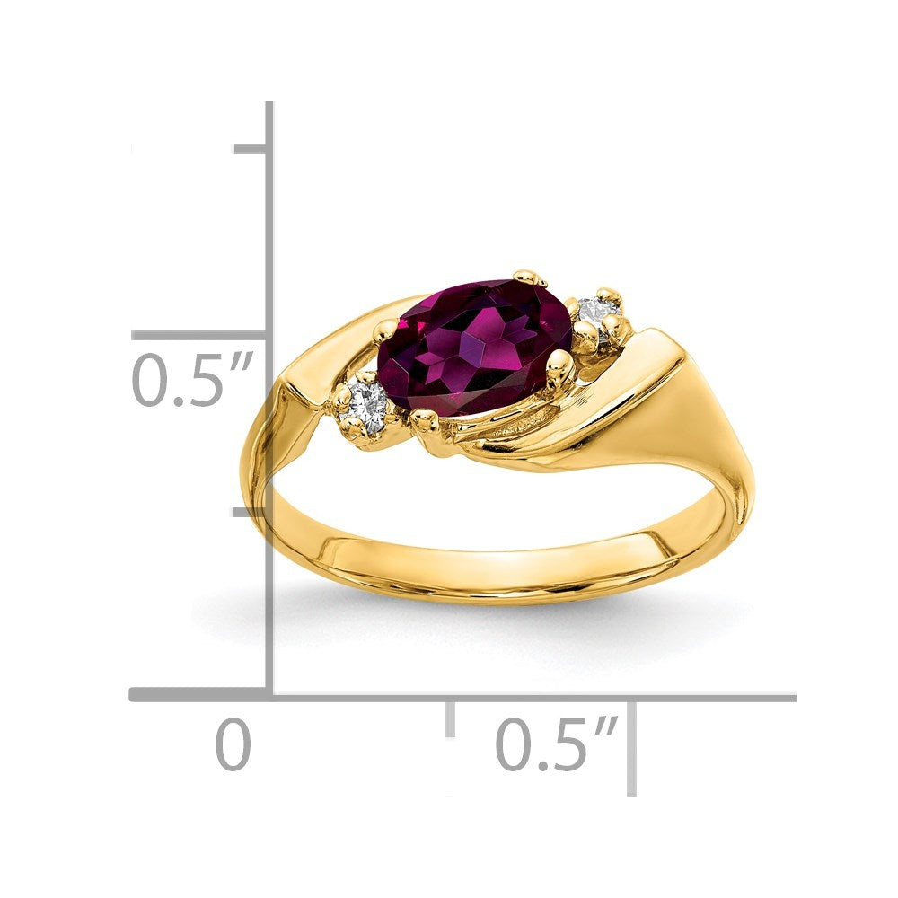 14k 7x5mm Oval Rhodolite Garnet and AA Diamond Ring
