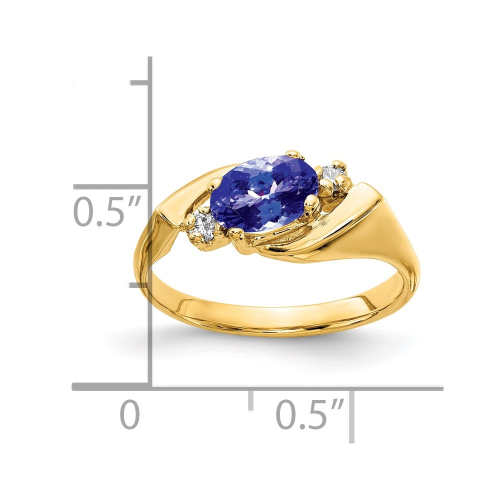 14k 7x5mm Oval Tanzanite and 1/20 carat AA Diamond Ring