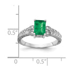 14k White Gold 7x5mm Emerald-cut Emerald and 1/20 carat AAA Diamond Ring
