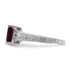 14k White Gold 7x5mm Emerald-cut Garnet and 1/20 carat A Diamond Ring