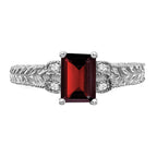 14k White Gold 7x5mm Emerald-cut Garnet and 1/20 carat VS Diamond Ring