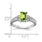 14k White Gold 7x5mm Emerald-cut Peridot and 1/20 carat AA Diamond Ring