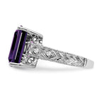 14k White Gold 12x10mm Emerald-cut Amethyst and 1/15 carat A Diamond Ring