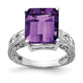 14k White Gold 12x10mm Emerald-cut Amethyst and 1/15 carat AA Diamond Ring