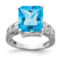 14k White Gold 12x10mm Emerald-cut Blue Topaz and 1/15 carat AA Diamond Ring