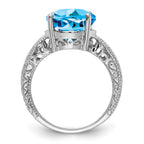 14k White Gold 12x10mm Oval Blue Topaz and 1/20 carat AAA Diamond ring