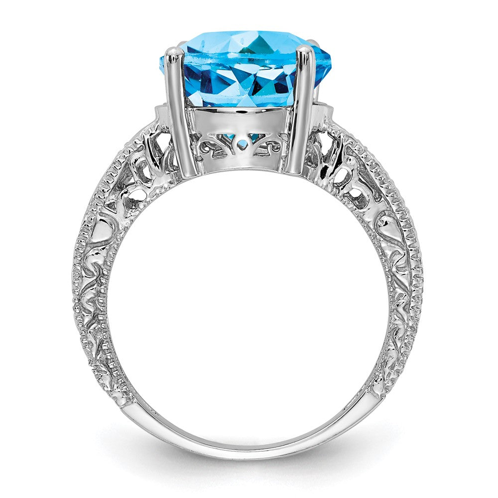 14k White Gold 12x10mm Oval Blue Topaz and 1/20 carat VS Diamond ring