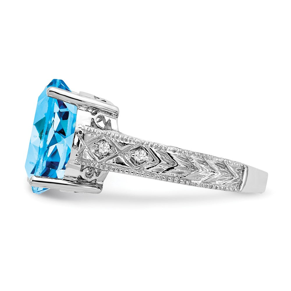 14k White Gold 12x10mm Oval Blue Topaz and 1/20 carat A Diamond ring