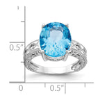 14k White Gold 12x10mm Oval Blue Topaz and 1/20 carat AAA Diamond ring